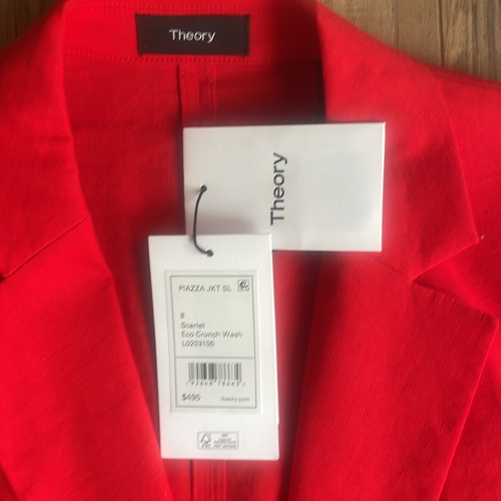 Theory Piazza jacket. Red button front blazer. Size 8. New with tags. - Picture 5 of 5